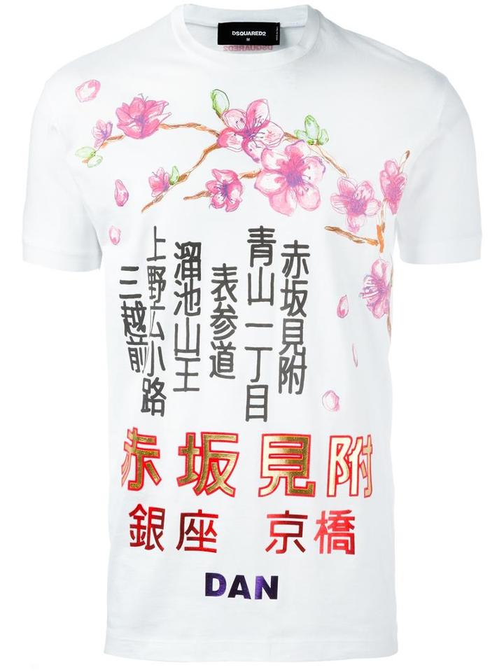 Dsquared2 Cherry Blossom Kanji T-shirt, Men's, Size: Xs, White, Cotton