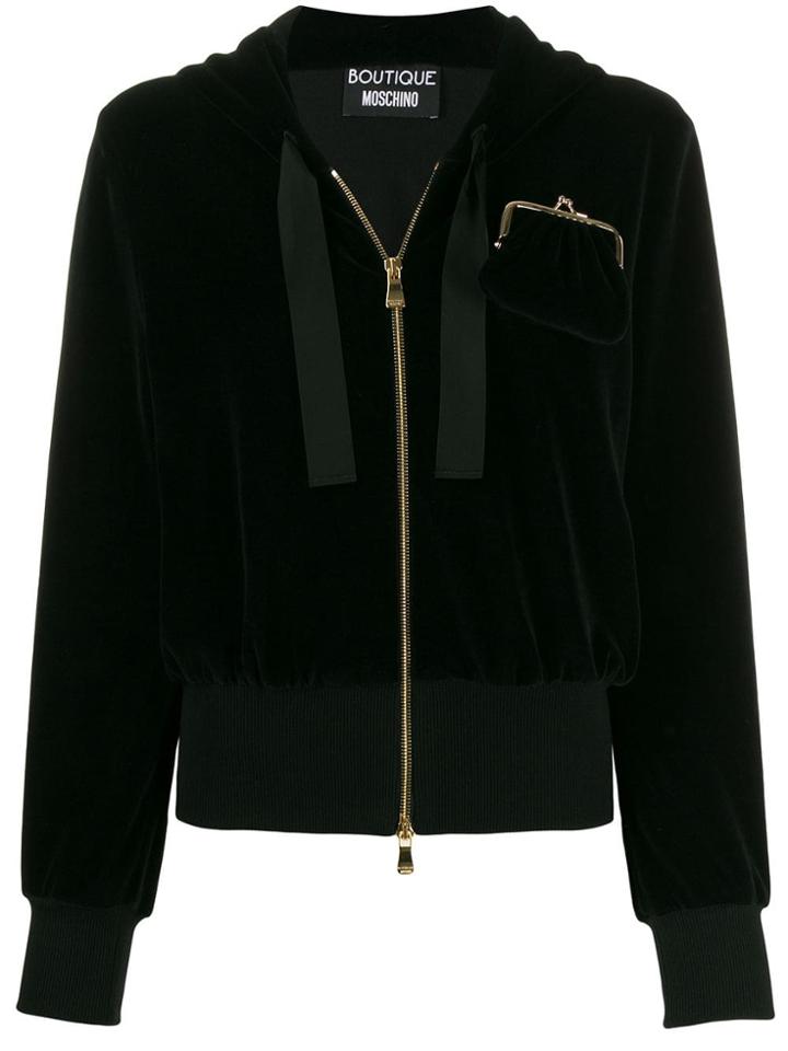 Boutique Moschino Velour Purse Zip Hoodie - Black