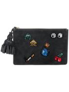 Anya Hindmarch - All Over Stickers 'georgiana' Clutch - Women - Leather/nappa Leather/suede/crystal - One Size, Grey, Leather/nappa Leather/suede/crystal