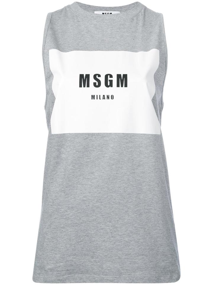 Msgm - Logo Print Sleeveless T-shirt - Women - Cotton - M, Grey, Cotton