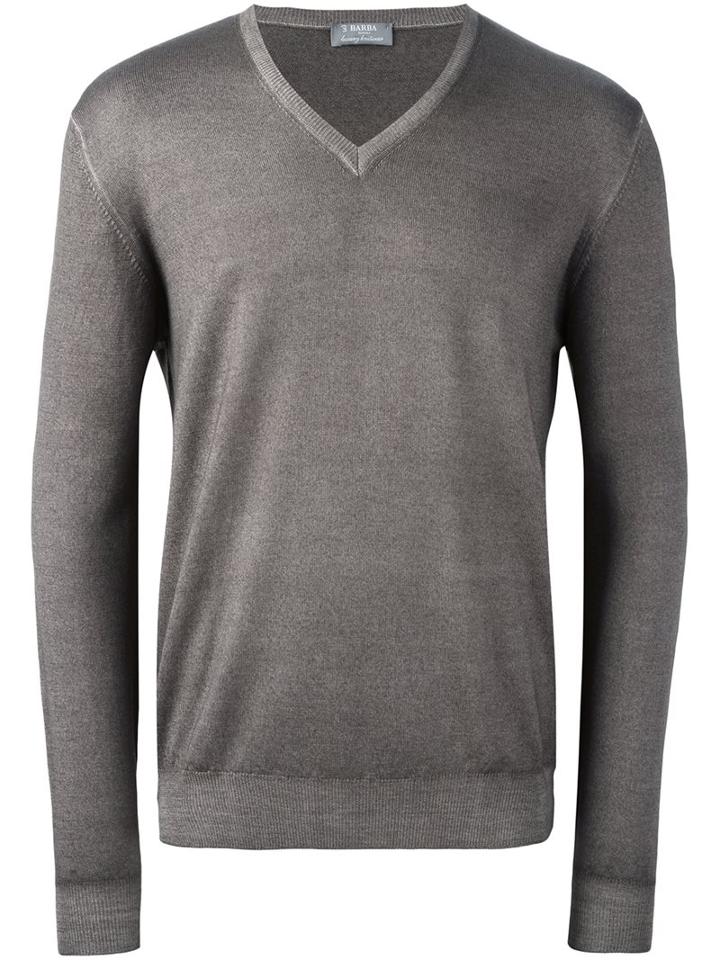 Barba V-neck Pullover, Men's, Size: 54, Grey, Virgin Wool