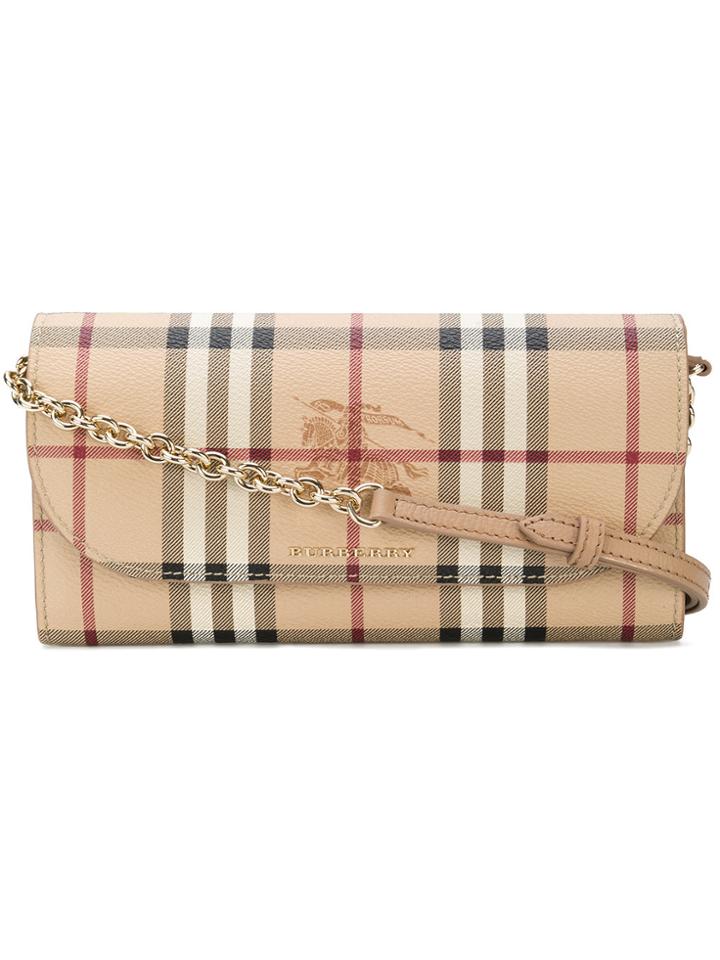 Burberry Haymarket Check Wallet On Chain - Brown