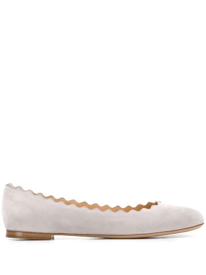 Chloé Scalloped Edge Ballerina Shoes - Grey