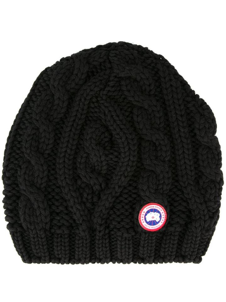Canada Goose Chunky Cable Knit Beanie Hat, Women's, Black, Merino