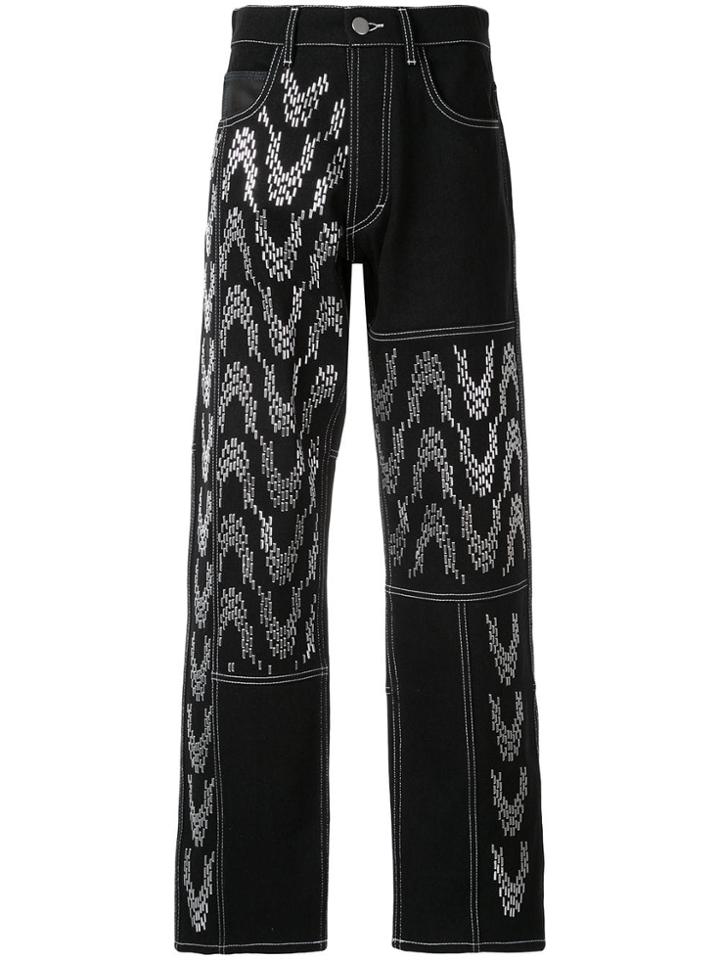 Koché Embellished Wide Leg Jeans - Black