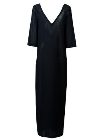 Casa Nata - Long V-neck Dress - Women - Cotton - L, Black, Cotton