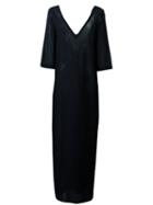 Casa Nata - Long V-neck Dress - Women - Cotton - L, Black, Cotton