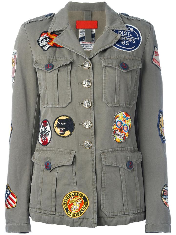 History Repeats Multi Patch Military Jacket, Women's, Size: 42, Green, Cotton