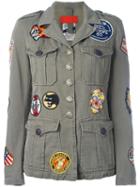 History Repeats Multi Patch Military Jacket, Women's, Size: 42, Green, Cotton