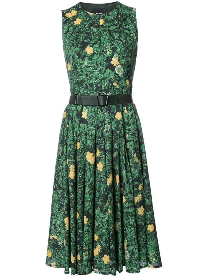 Akris Floral Print Flared Dress - Green