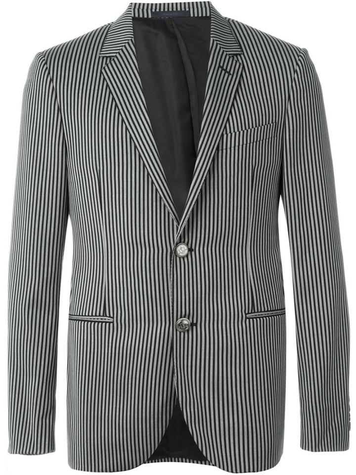 Lanvin Striped Blazer, Men's, Size: 50, Black, Goat Skin/cupro/wool