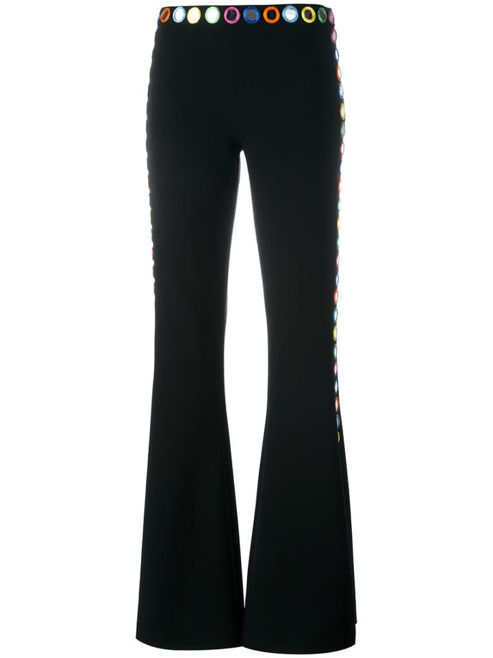 Moschino Mirror Embroidered Flared Trousers, Women's, Size: 44, Black, Polyester/triacetate/plastic