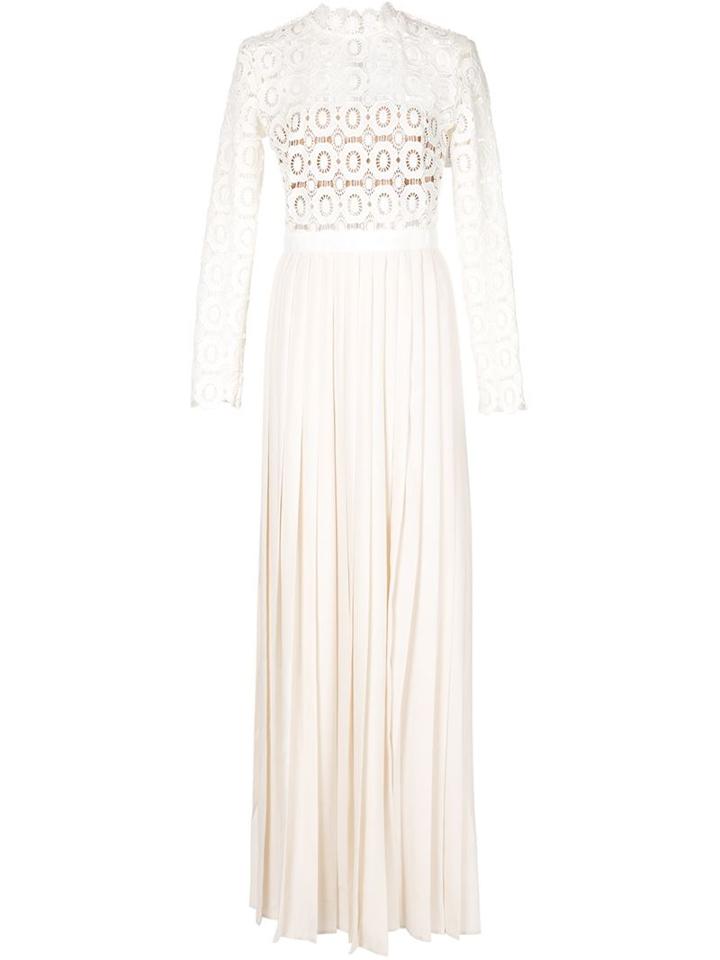 Self-portrait Pleated Crochet Floral Maxi