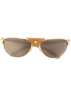 Cartier 'santos' Sunglasses, Men's, Brown, Wood/calf Leather/14kt Gold/metal