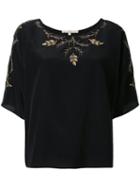 Vanessa Bruno - Floral Embroidery Blouse - Women - Silk/polyester - 38, Black, Silk/polyester