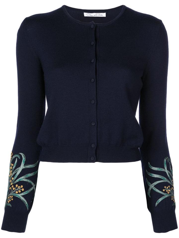 Oscar De La Renta Embroidered Cuff Cardigan - Black