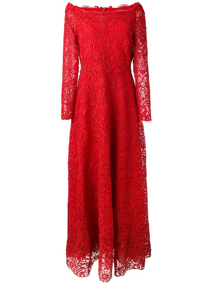 Valentino Floral Lace Detail Dresswide, Women's, Size: 42, Red, Silk/cotton/polyamide/spandex/elastane