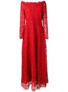 Valentino Floral Lace Detail Dresswide, Women's, Size: 42, Red, Silk/cotton/polyamide/spandex/elastane