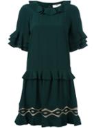 Fendi Shortsleeved Ruffle Dress, Women's, Size: 42, Green, Silk/polyamide