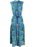 Saloni Remi Brushstroke Blossom Dress - Blue