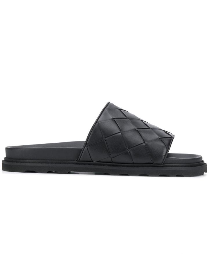 Bottega Veneta Intrecciato Slides - Black