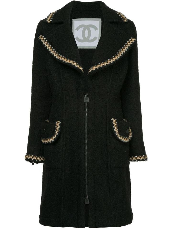 Chanel Pre-owned Zigzag Trims Zipped Coat - Black
