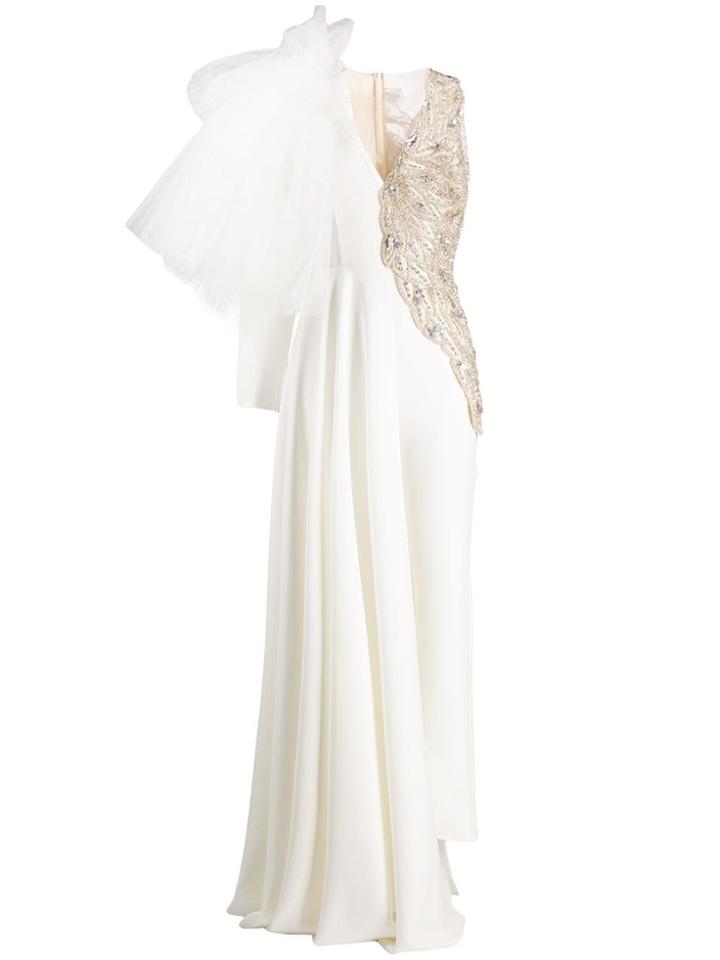Loulou Two Tone Tulle Sequinned Jumpsuit - White