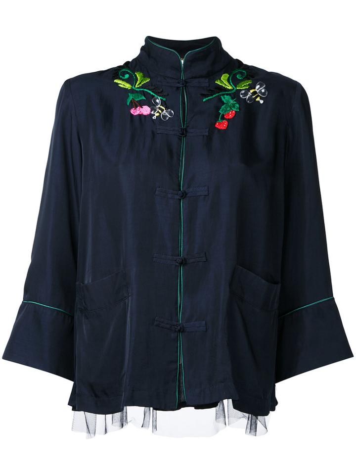 Muveil - Embroidered Jacket - Women - Cupro/tencel - 38, Blue, Cupro/tencel