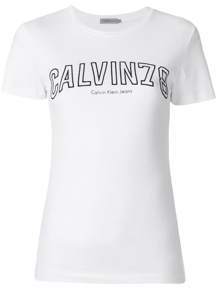 Calvin Klein Jeans Logo Embroidered Knitted Top - White