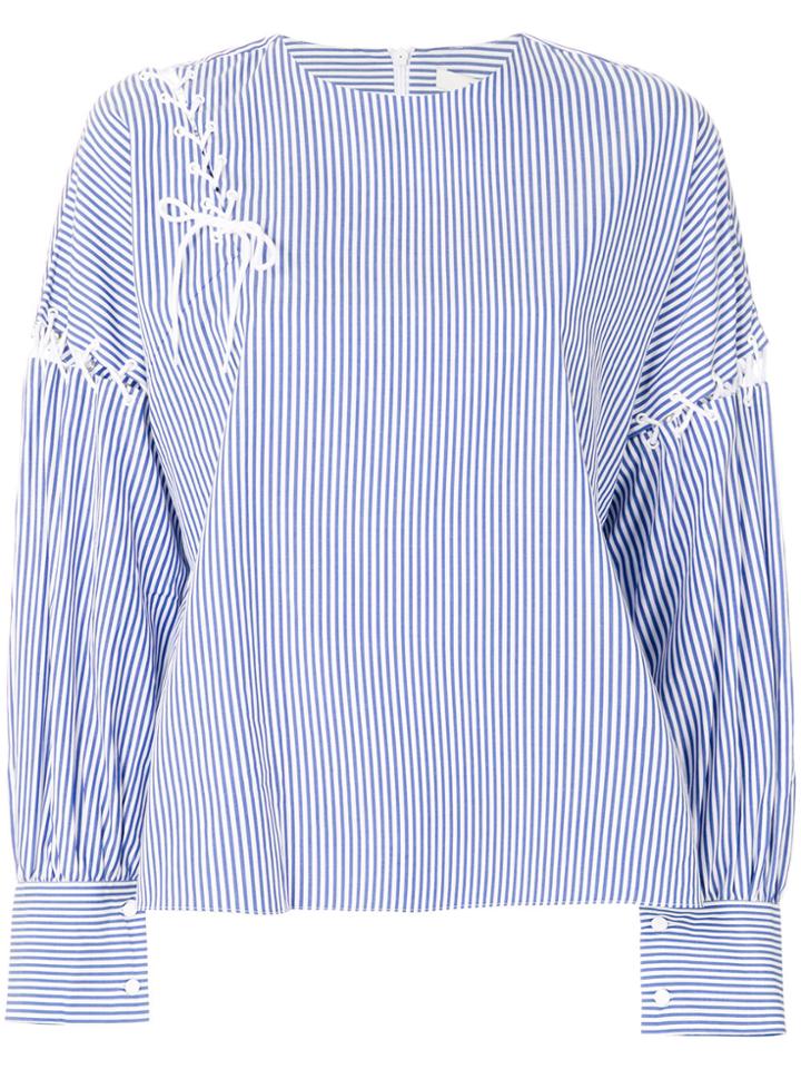 Tibi Striped Blouse With Lace Up Detailing - White