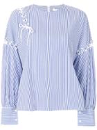 Tibi Striped Blouse With Lace Up Detailing - White