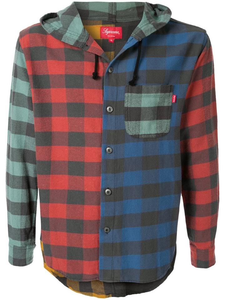 Supreme Hooded Plaid Flannel Shirt - Blue