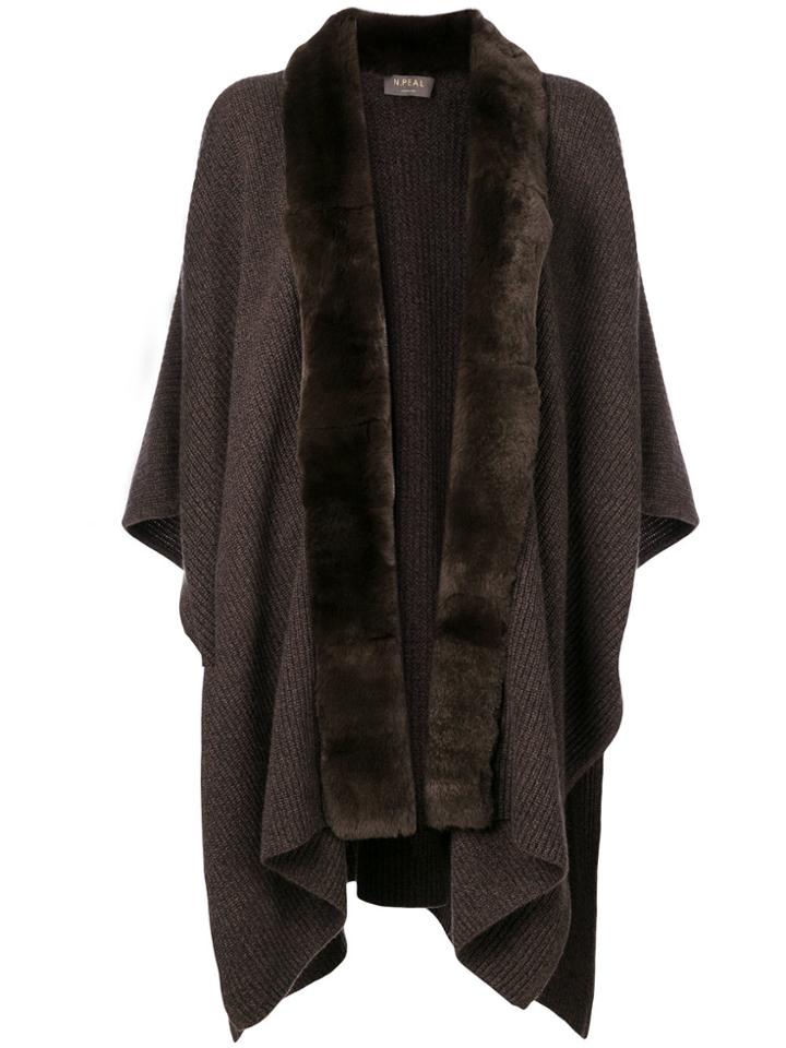 N.peal Ribbed Fur Shawl Coat - Brown