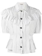 Miu Miu Striped Ruffle-trimmed Shirt - White