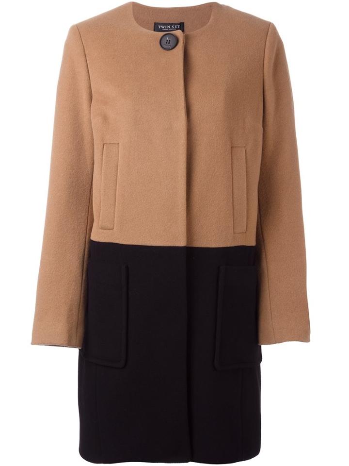 Twin-set Colour Block Single-breasted Coat, Women's, Size: Medium, Nude/neutrals, Wool/cashmere/polyamide/polyester