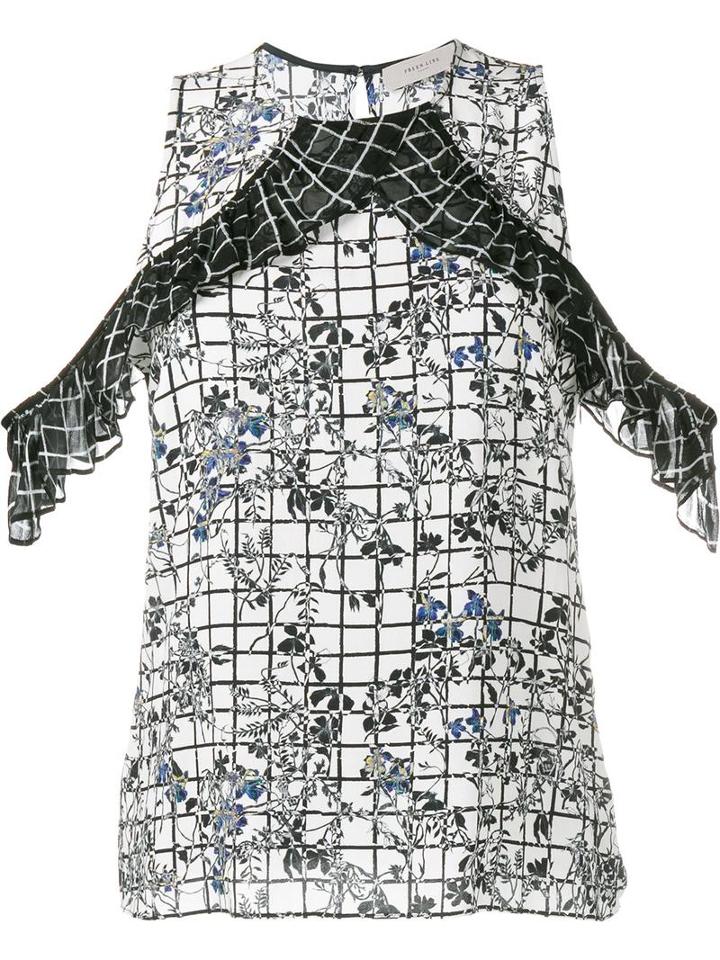 Preen By Thornton Bregazzi Grid And Floral Print Top, Women's, Size: Xs, Black, Viscose