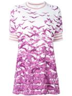 Giamba Bird Print T-shirt Dress, Women's, Size: 40, White, Cotton/polyester
