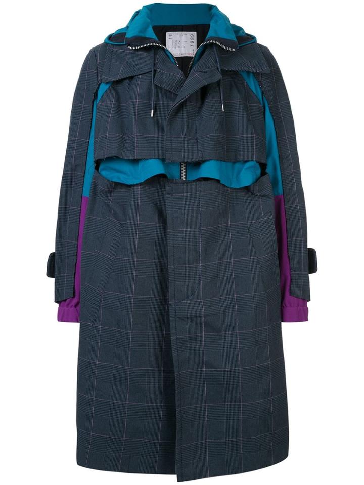 Sacai Oversized Patchwork Coat - Blue