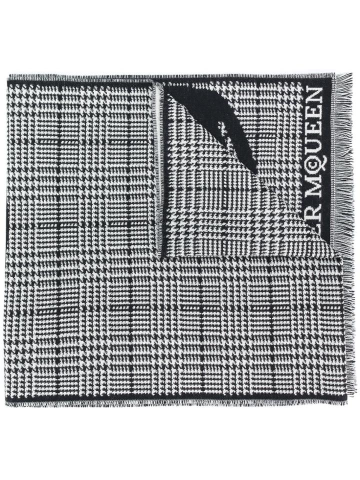 Alexander Mcqueen Houndstooth Logo Scarf - Black