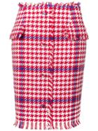 Msgm Houndstooth Print Pencil Skirt - White
