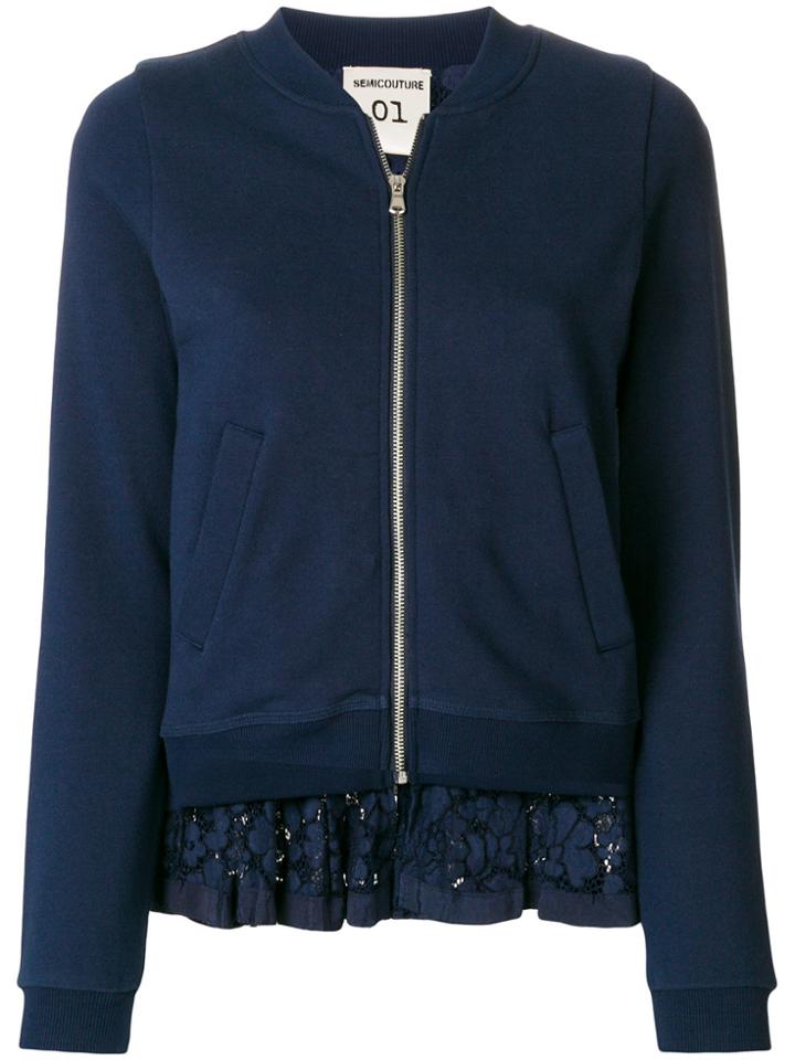 Semicouture Lace Detail Zip Sweatshirt - Blue