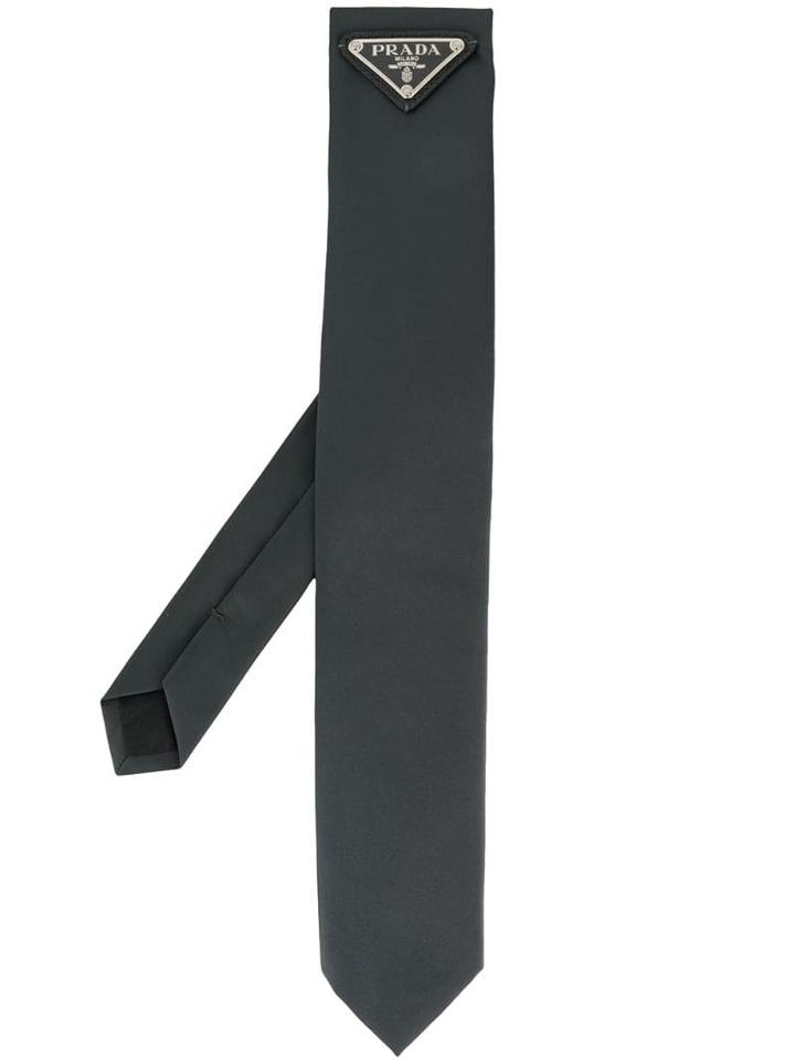 Prada Logo Patch Neck Tie - Grey