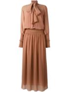 See By Chloé Pussy Bow Maxi Dress, Women's, Size: 38, Brown, Polyester/cotton