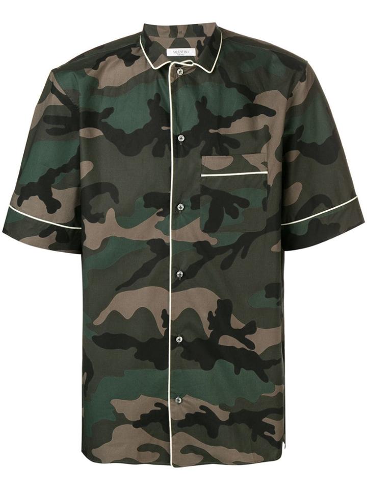 Valentino Logo Print Camouflage Shirt - Green