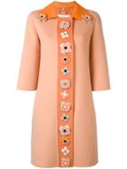 Fendi - Single Breasted Embellished Coat - Women - Lamb Skin/cashmere/plastic - 44, Yellow/orange, Lamb Skin/cashmere/plastic