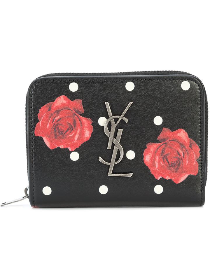 Saint Laurent Rose Print Compact Wallet - Black