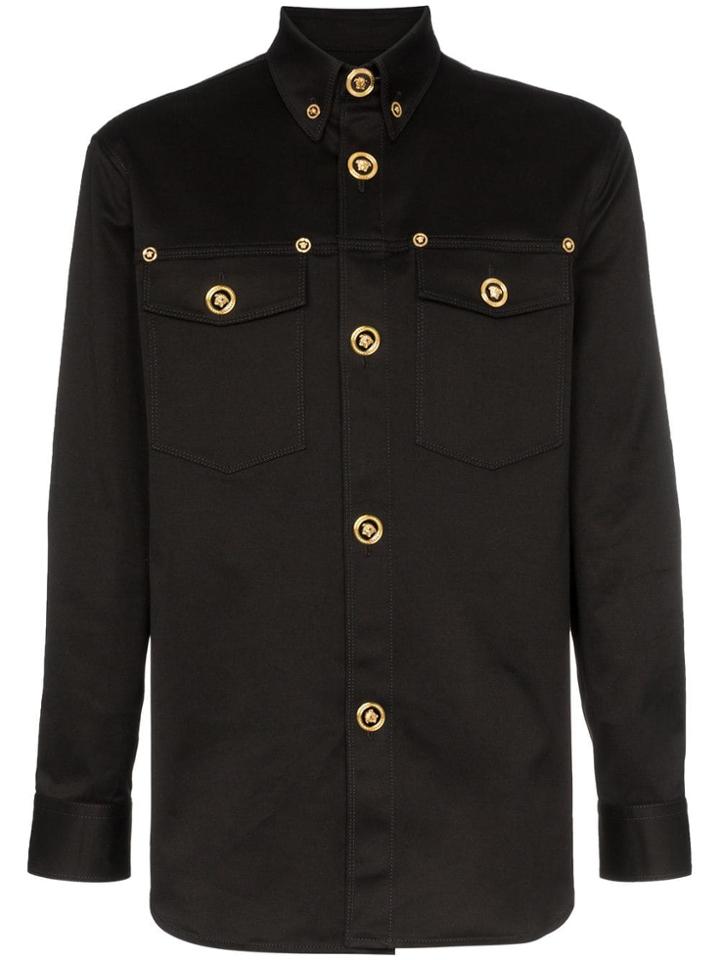 Versace Stretch Denim Medusa Button Shirt - Black