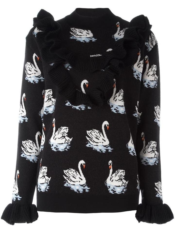 Stella Mccartney Swan Print Jacquard Jumper, Women's, Size: 40, Black, Virgin Wool