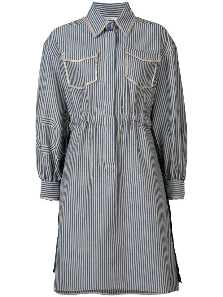 Fendi - Striped Shirt Dress - Women - Silk/cotton - 38, Nude/neutrals, Silk/cotton