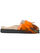 Inuiki Feather Embellished Slides - Yellow & Orange